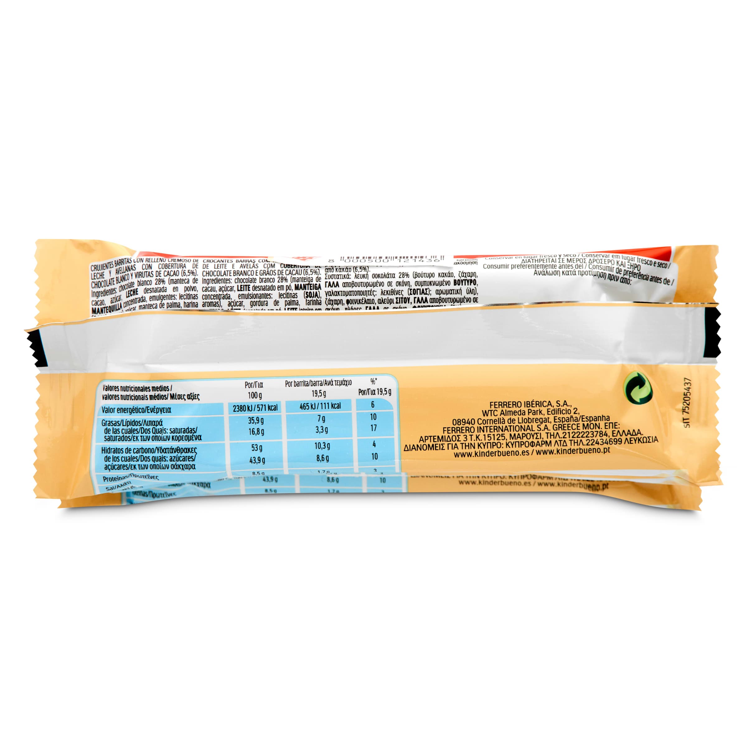 Barritas de chocolate blanco y avellanas Kinder 3 x 39 g