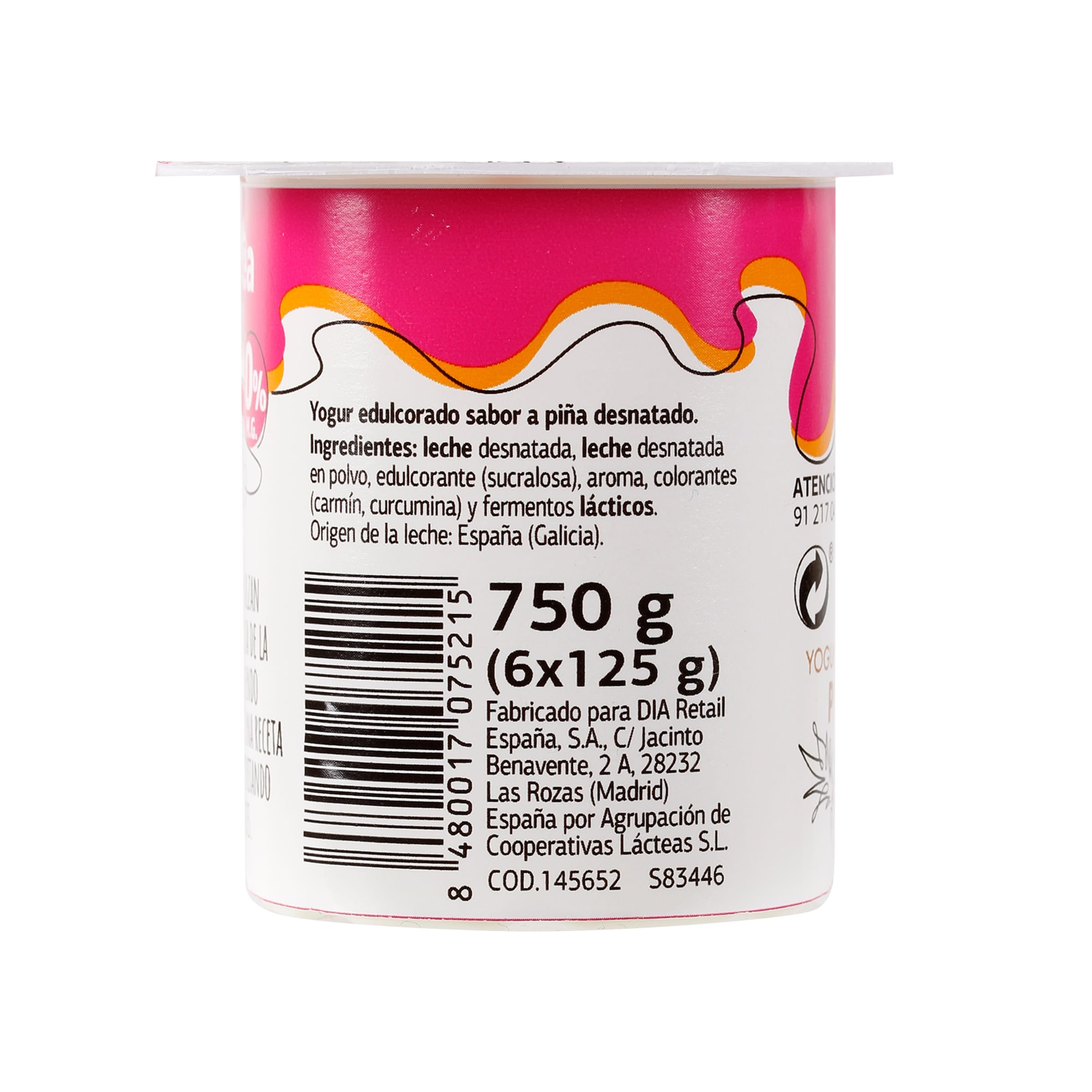 Yogur desnatado sabor limón, fresa y piña Dia Láctea 6 x 125 g