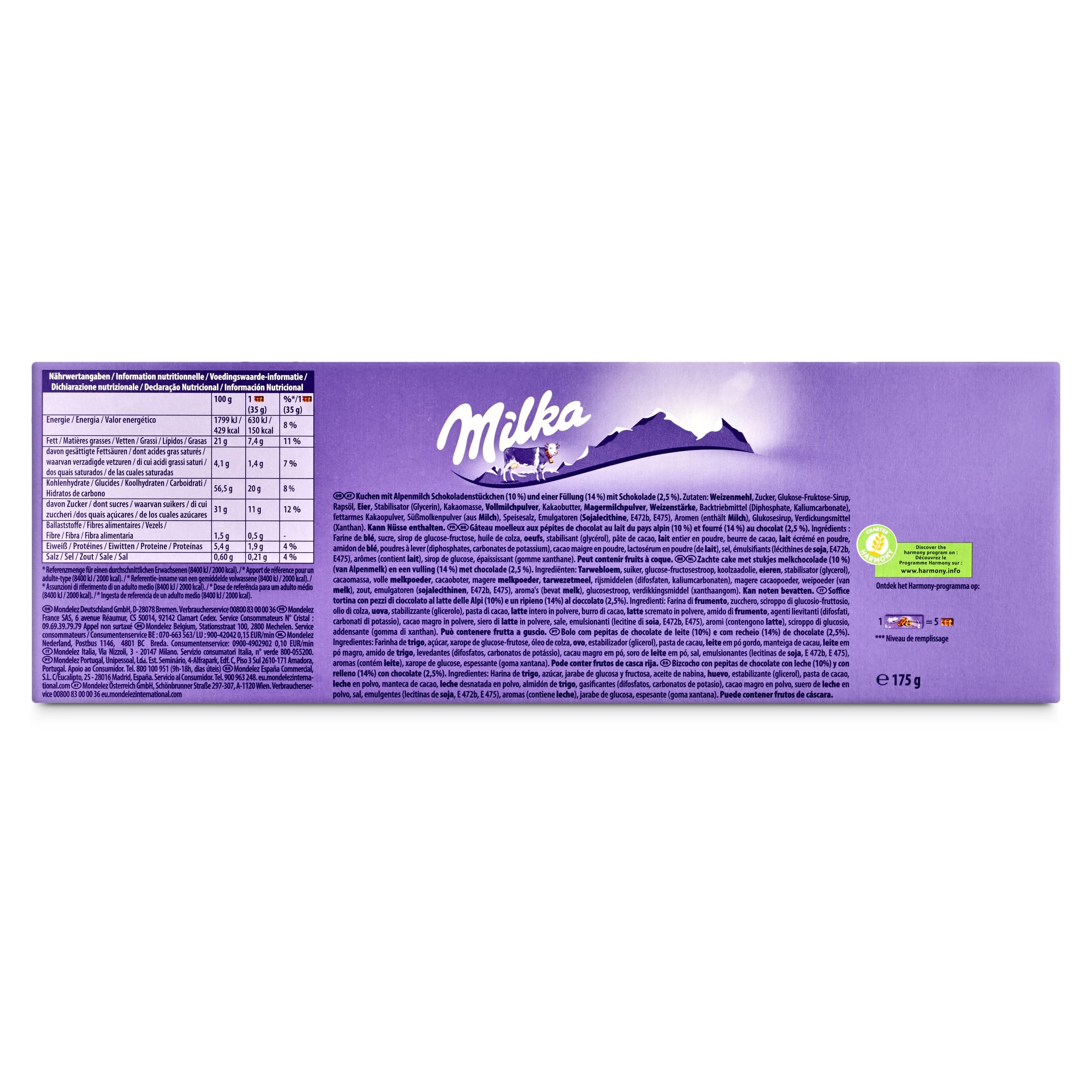 Bizcocho relleno con chocolate cake & choc Milka 175 g