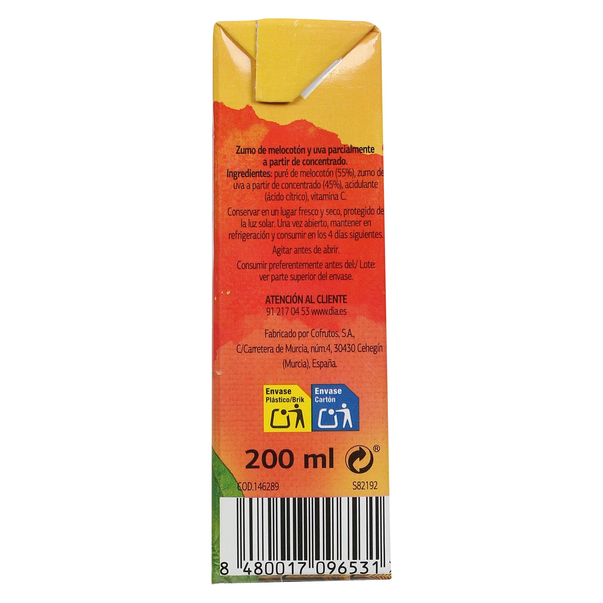 Zumo de melocotón y uva Dia Saborfera pack 6 x 200 ml
