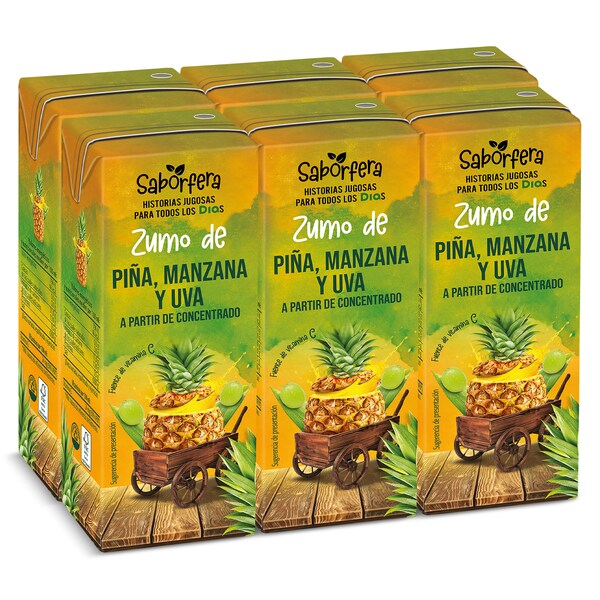 Zumo Piña, Manzana y Uva Dia Pack 6x200 Ml.