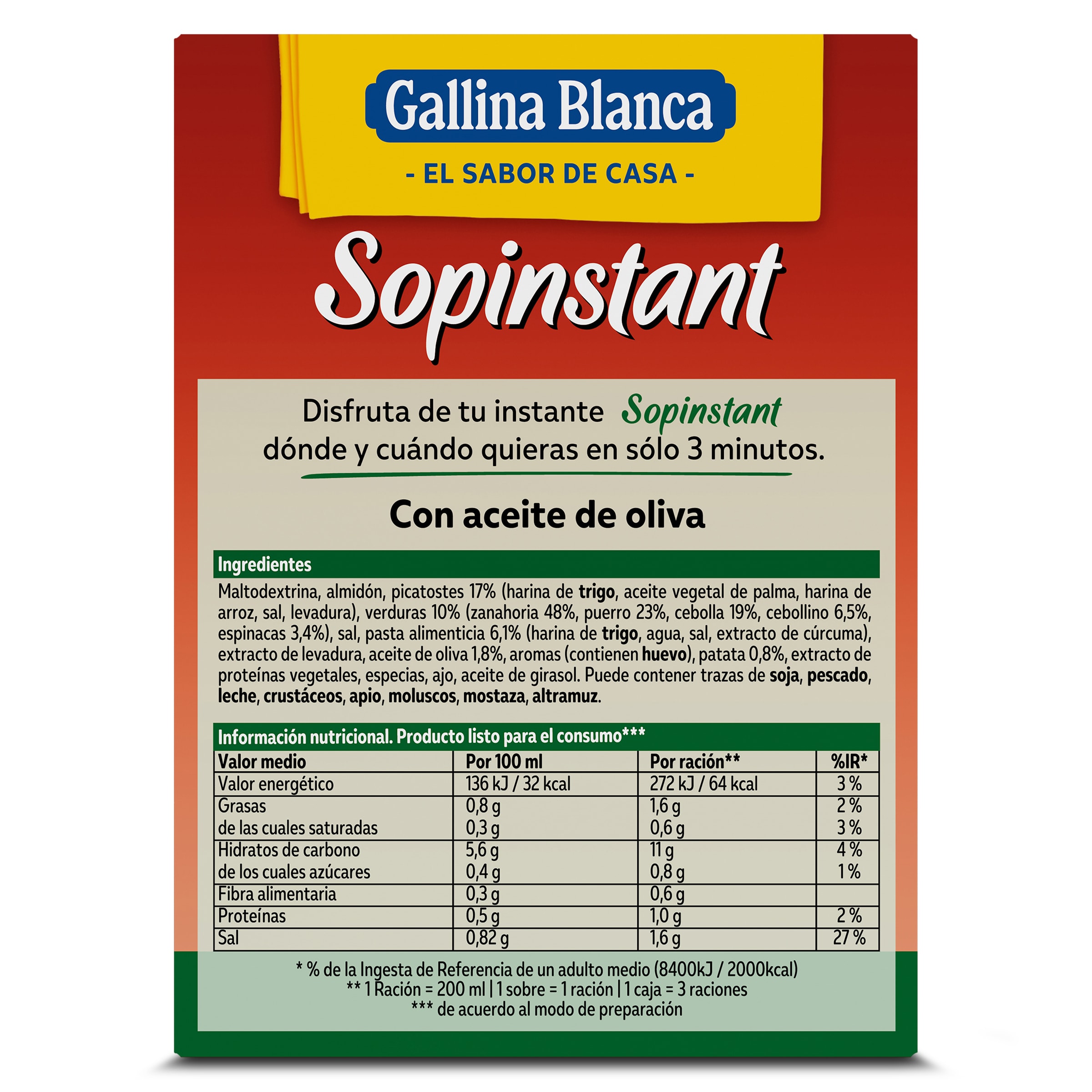 Sopa de verduras con picatostes Gallina Blanca Sopinstant 51 g