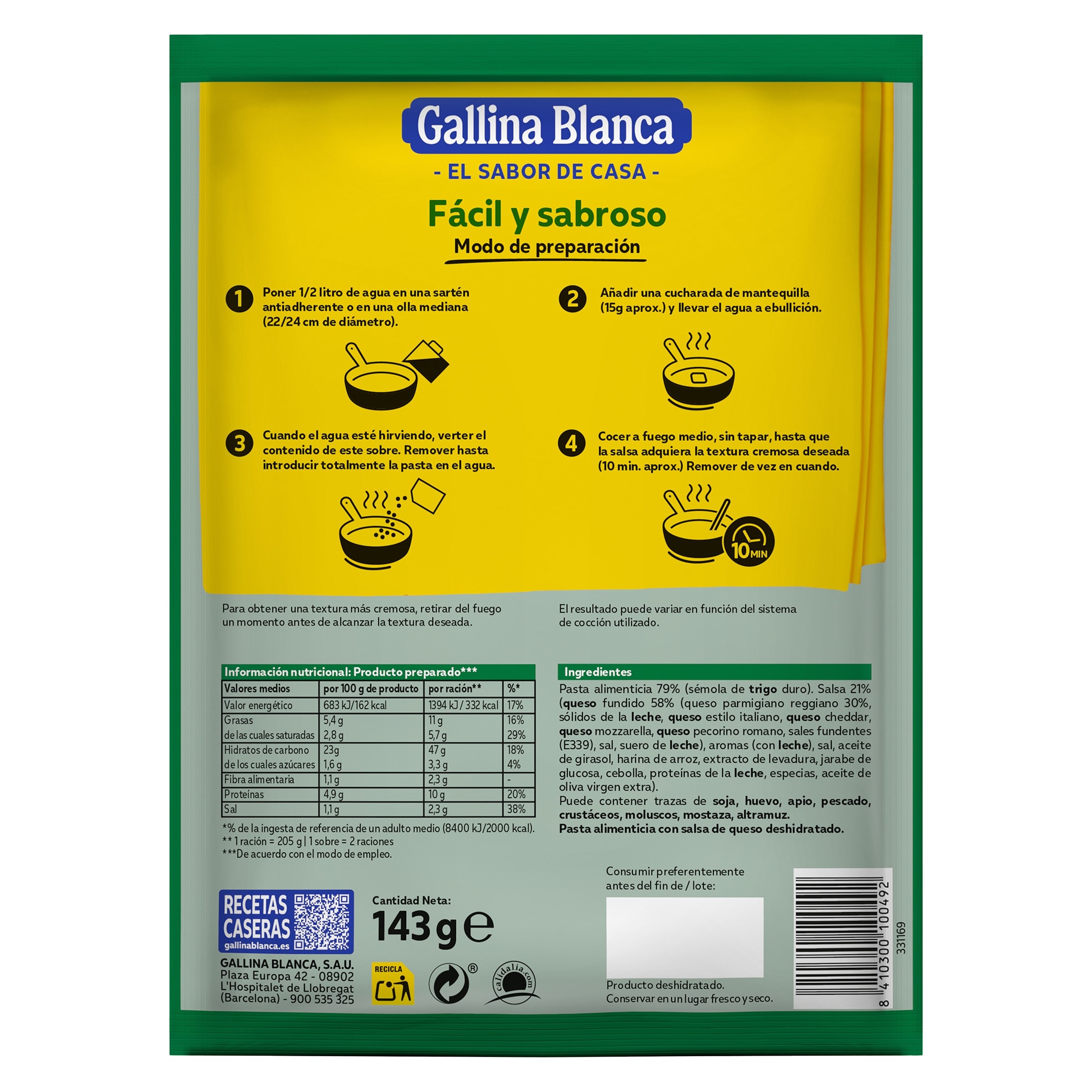 Tallarines parmesana Gallina Blanca 143 g