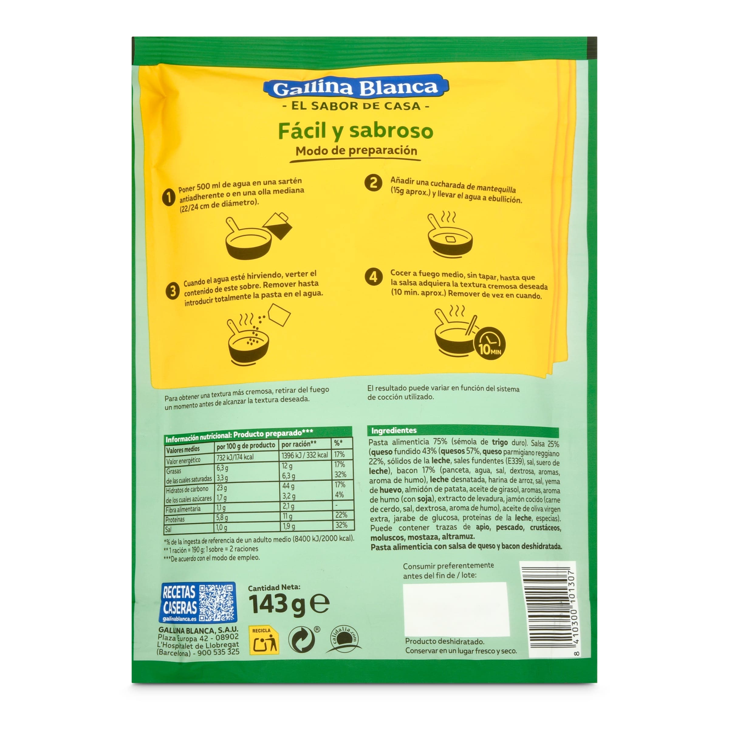 Tallarines carbonara Gallina Blanca 143 g