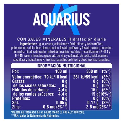 Bebida refrescante de limón Aquarius lata 9 x 330 ml-1
