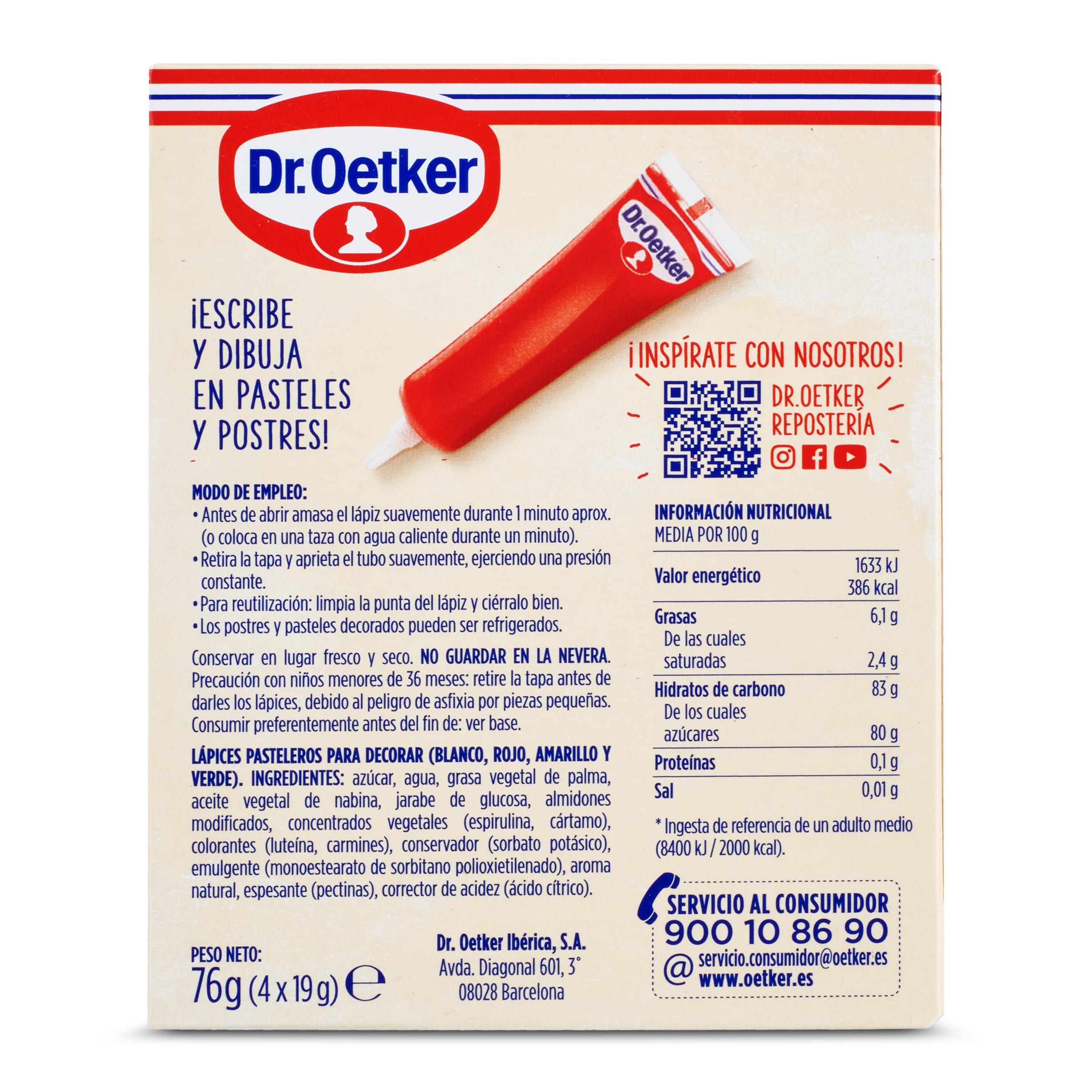 Lápices pasteleros de colores Dr. Oetker 76 g