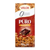 Chocolate puro con almendras sin azúcar Valor 150 g