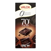 Chocolate negro 70% cacao sin azúcar Valor 125 g