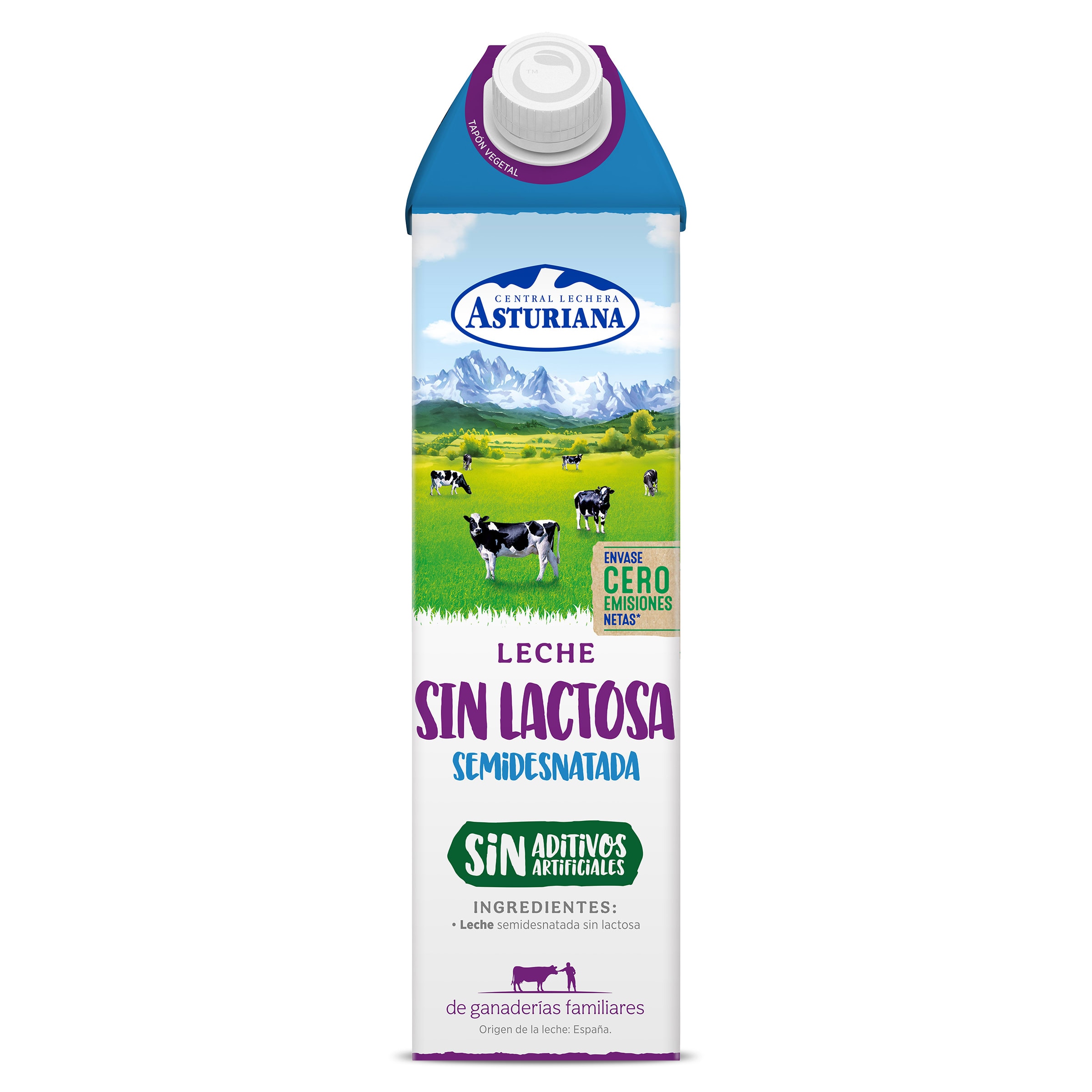 Leche semidesnatada sin lactosa Asturiana 1 L