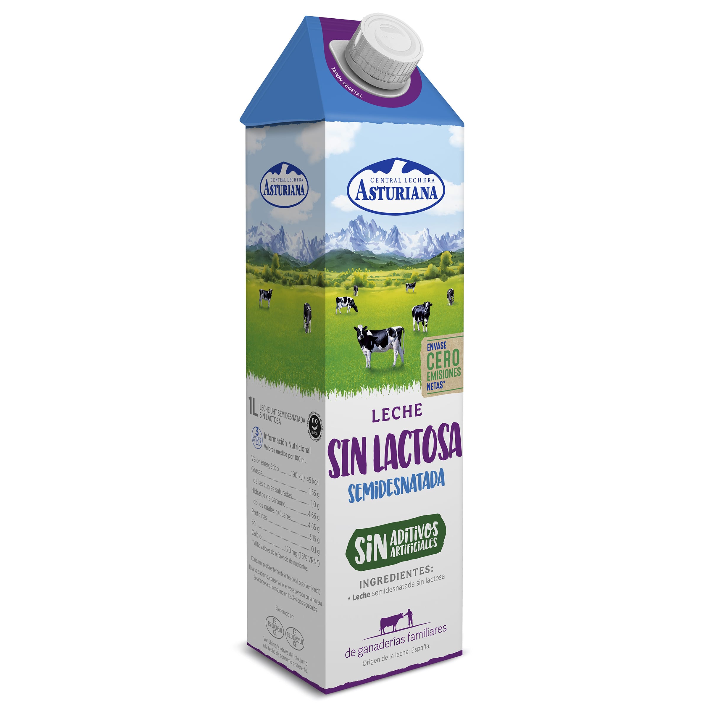 Leche semidesnatada sin lactosa Central Lechera Asturiana brik 1 l -  Supermercados DIA