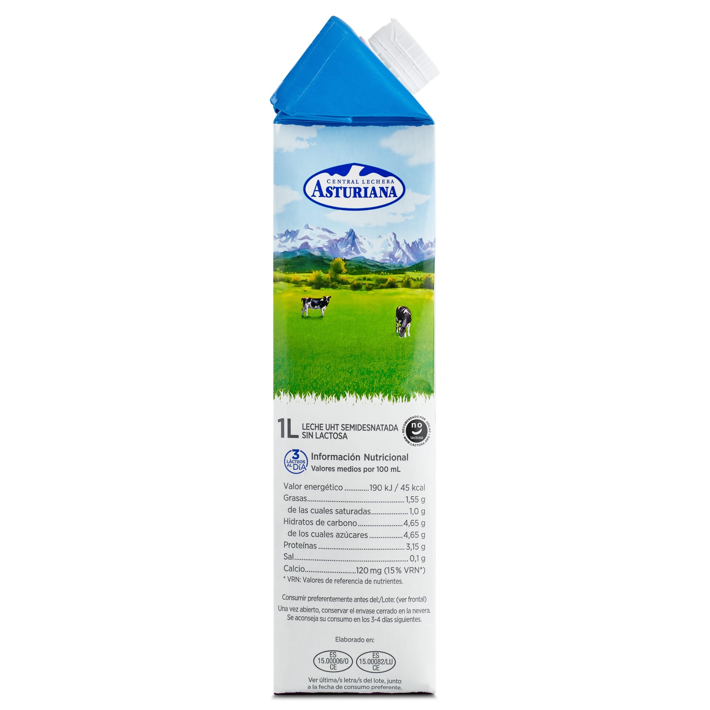 Leche semidesnatada sin lactosa Asturiana 1 L