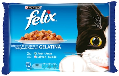 Alimento para gatos en gelatina selección de pescados Felix sobre 400 g-0