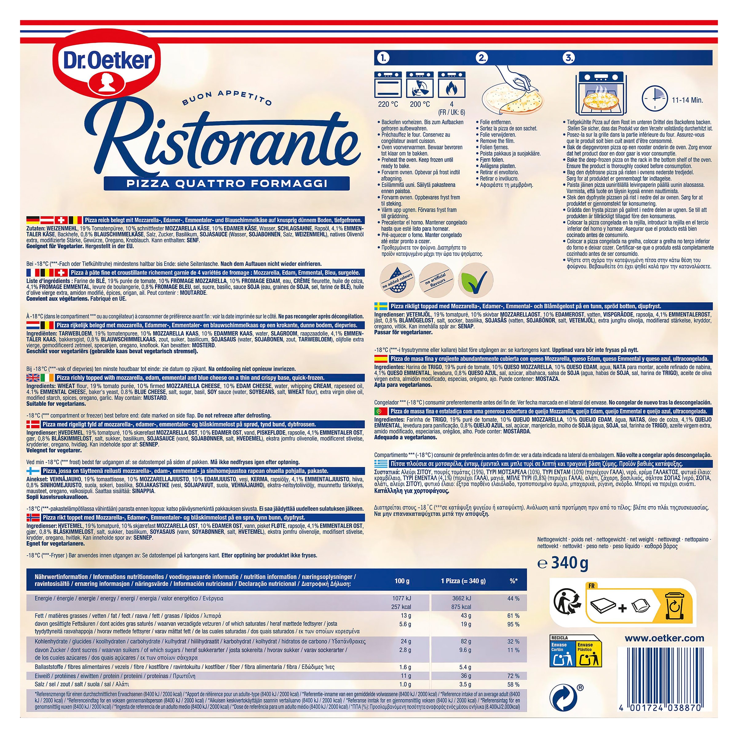 Pizza cuatro quesos Dr. Oetker Ristorante 340 g