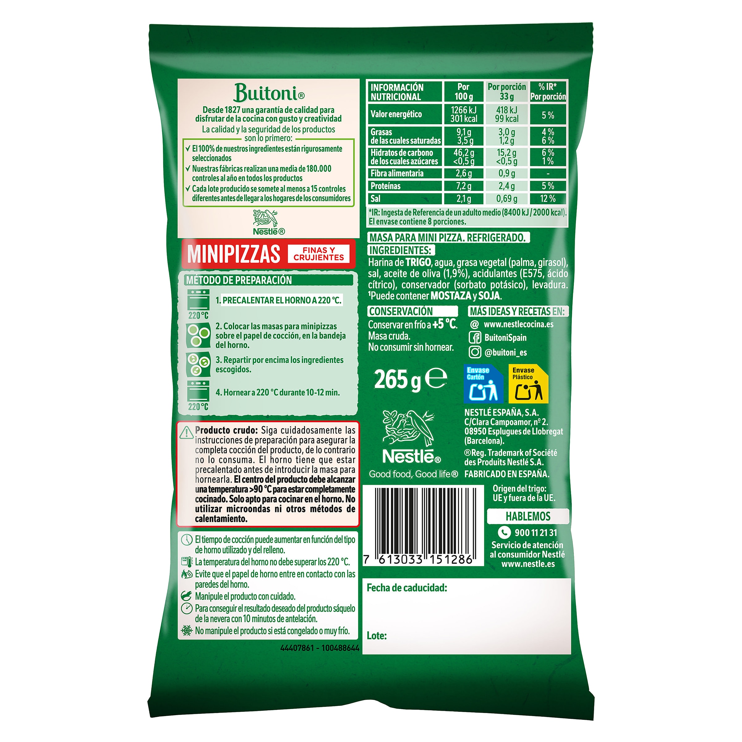 Masa para mini pizza Buitoni 265 g