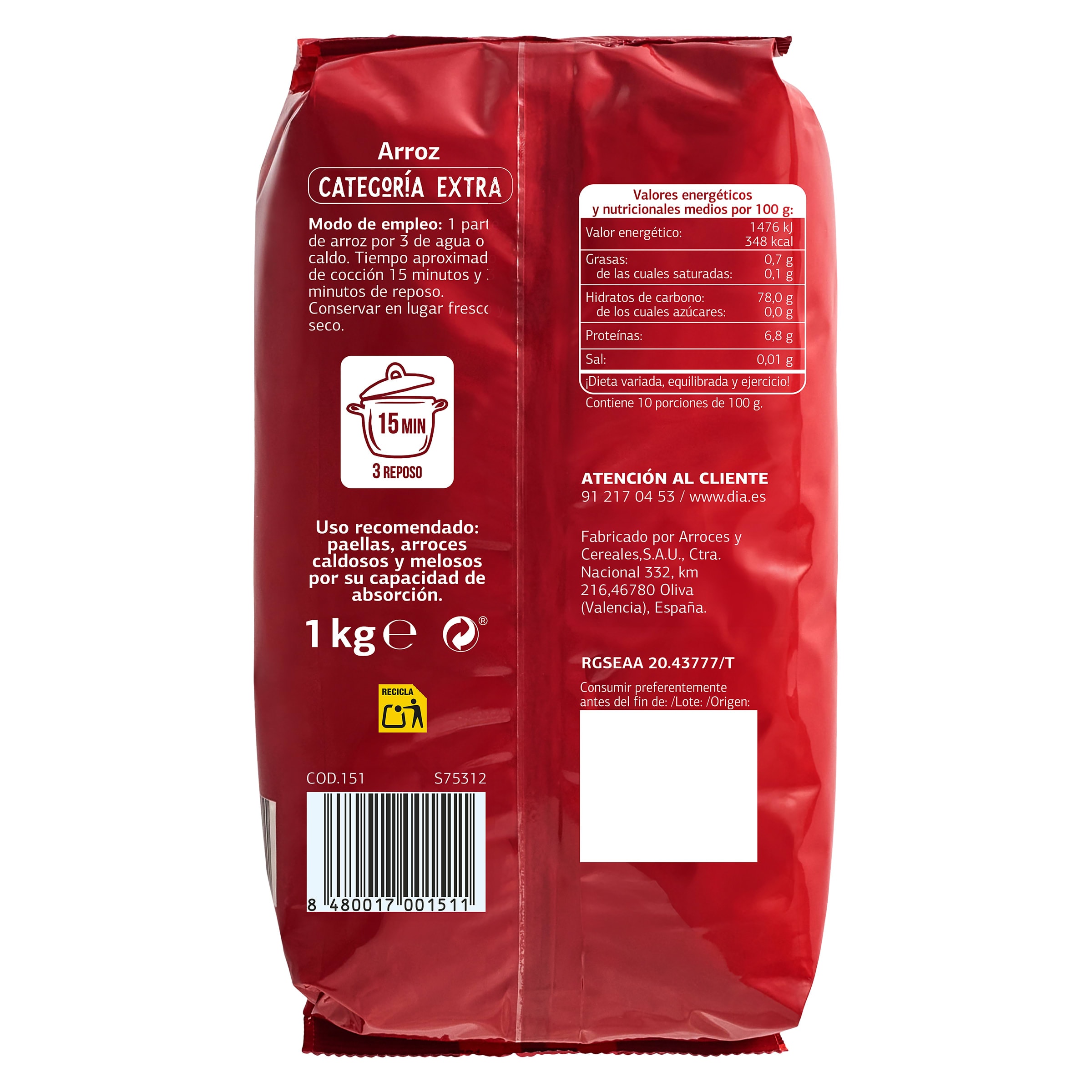 Arroz extra Dia Arrozona 1 Kg