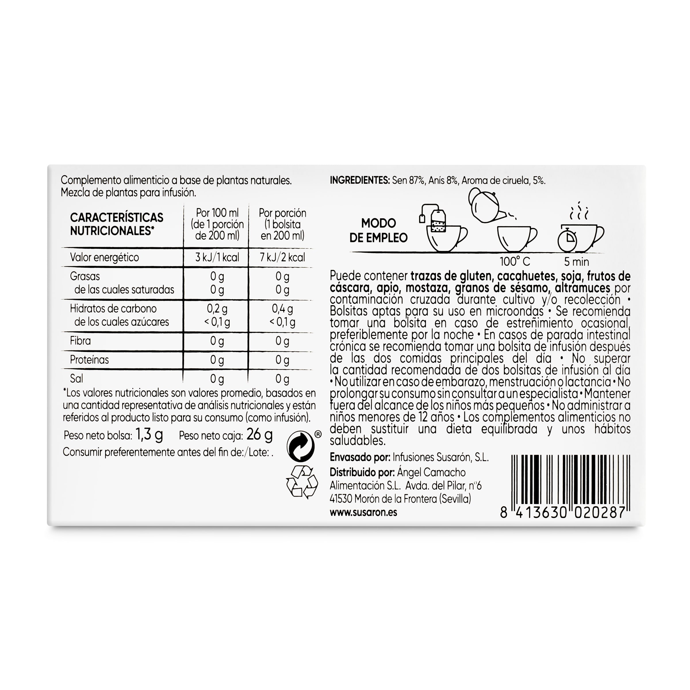 Infusión laxsana sabor ciruela Susaron 20 unidades