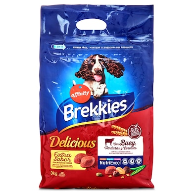 Alimento para perros adultos con buey Brekkies Delicious bolsa 3 Kg-0