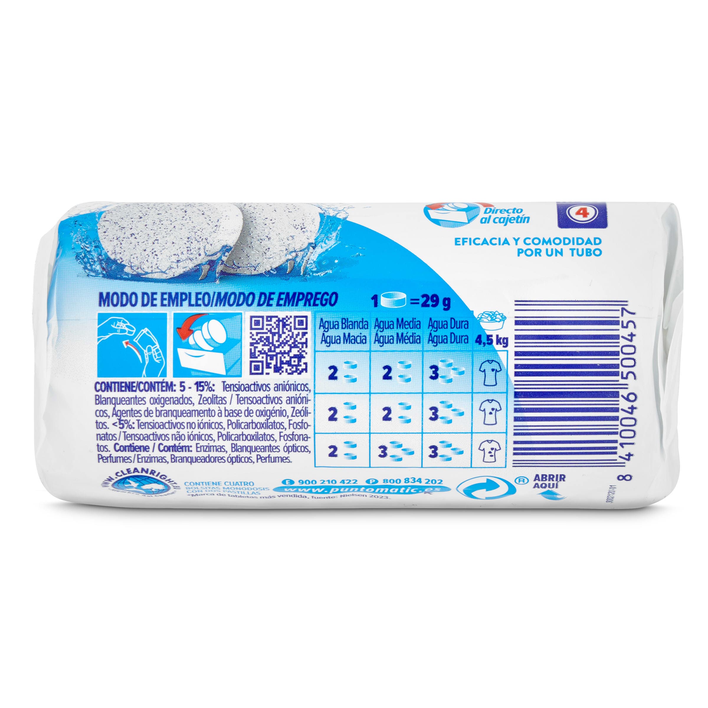 Detergente máquina blanco puro en pastillas Puntomatic 4 lavados