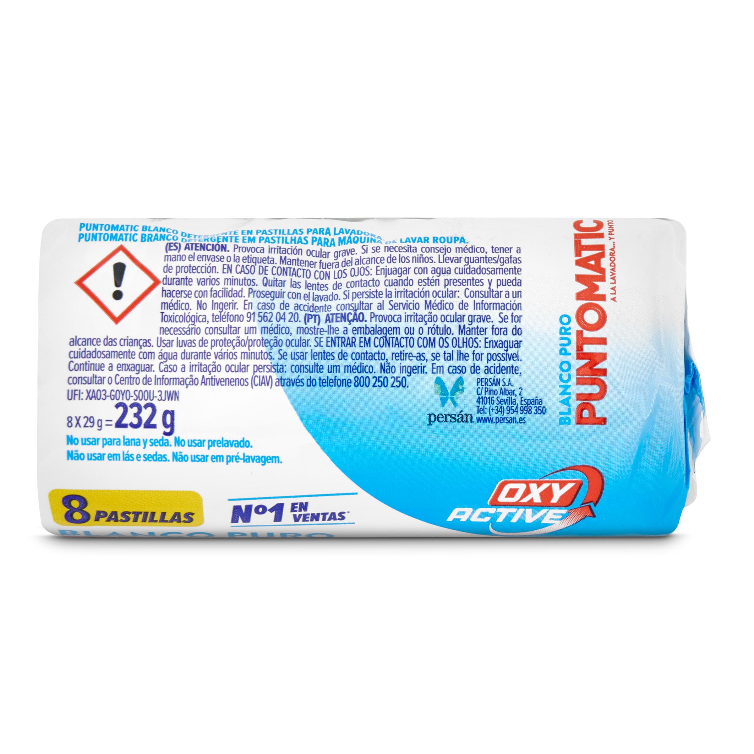 Detergente máquina blanco puro en pastillas Puntomatic 4 lavados