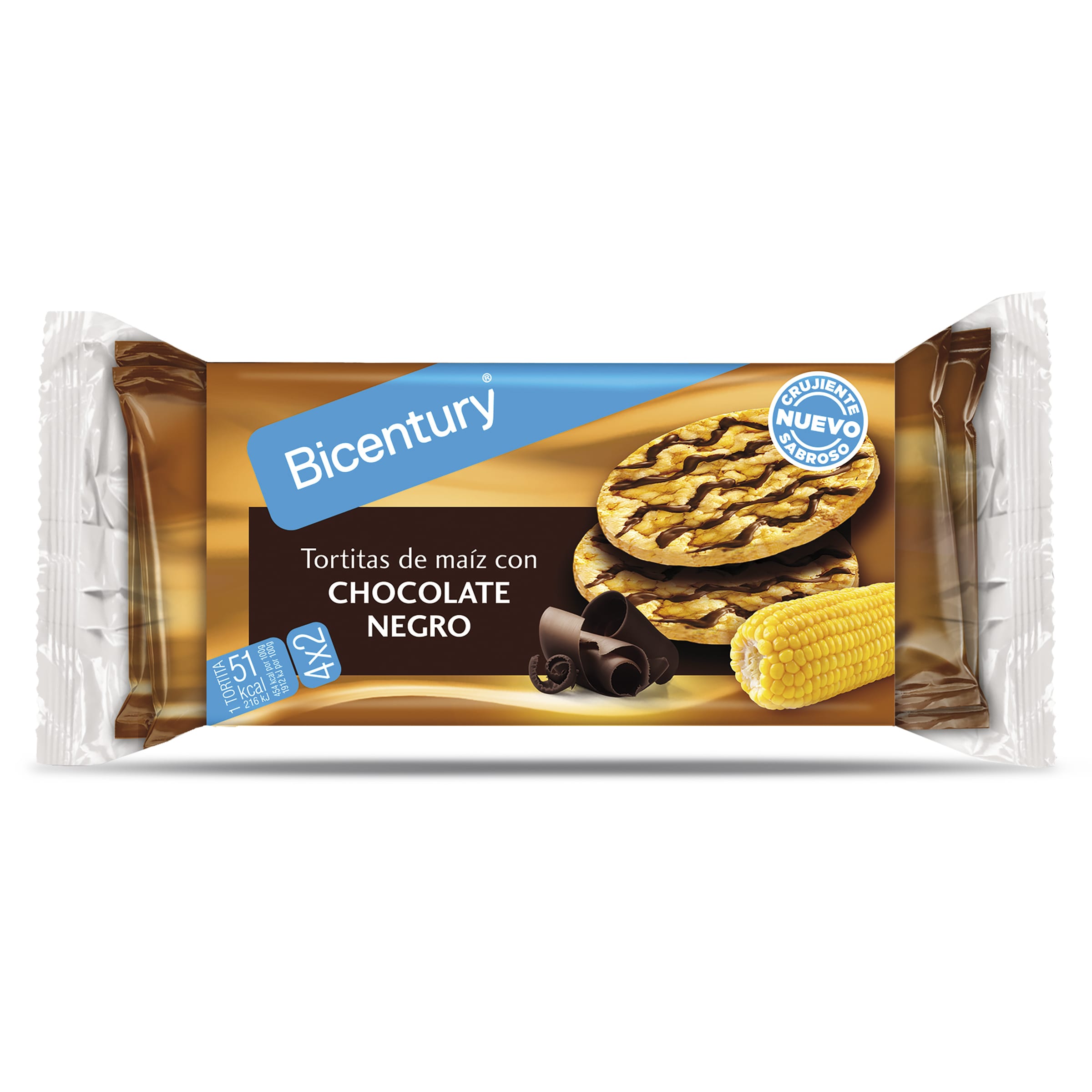 Tortitas de maíz con chocolate negro Bicentury bolsa 90 g