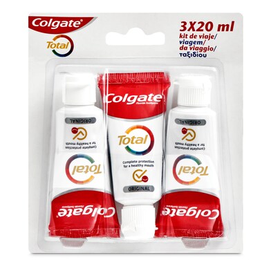 Pasta dentífrica original formato viaje Colgate Total tubo 3 x 19 ml-0