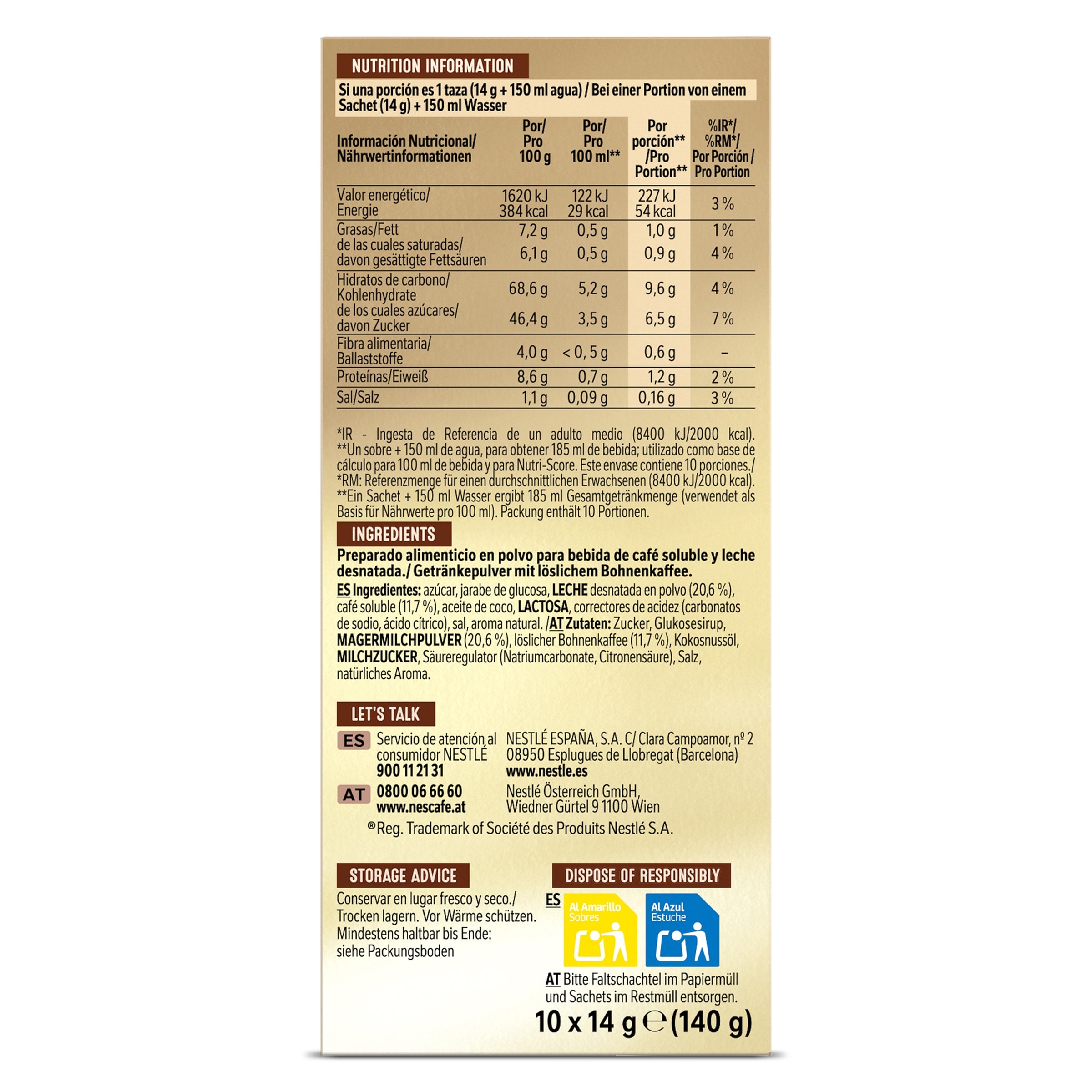 Cafe soluble capuccino Nescafé 140 g