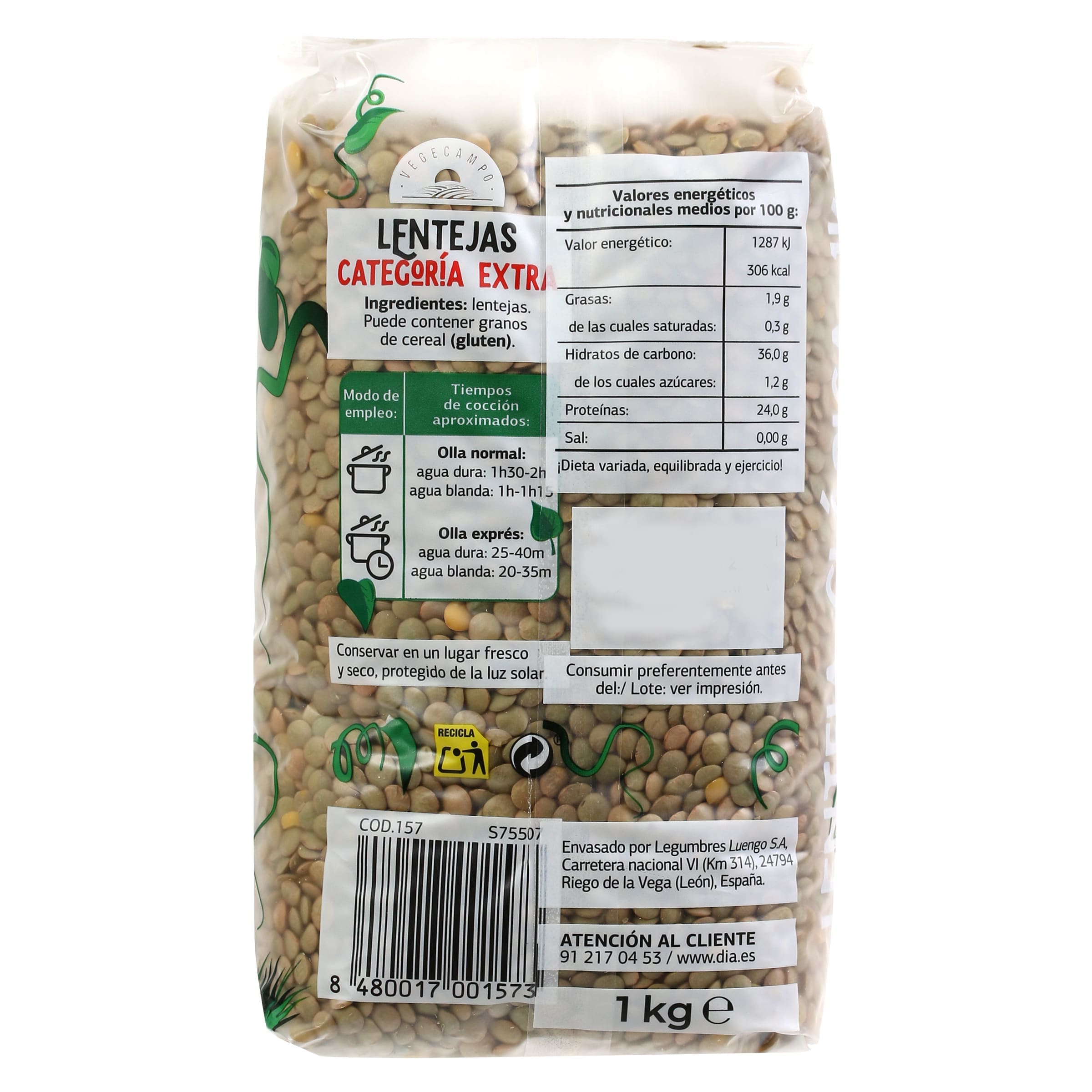 Lentejas castellanas Dia Vegecampo 1 Kg