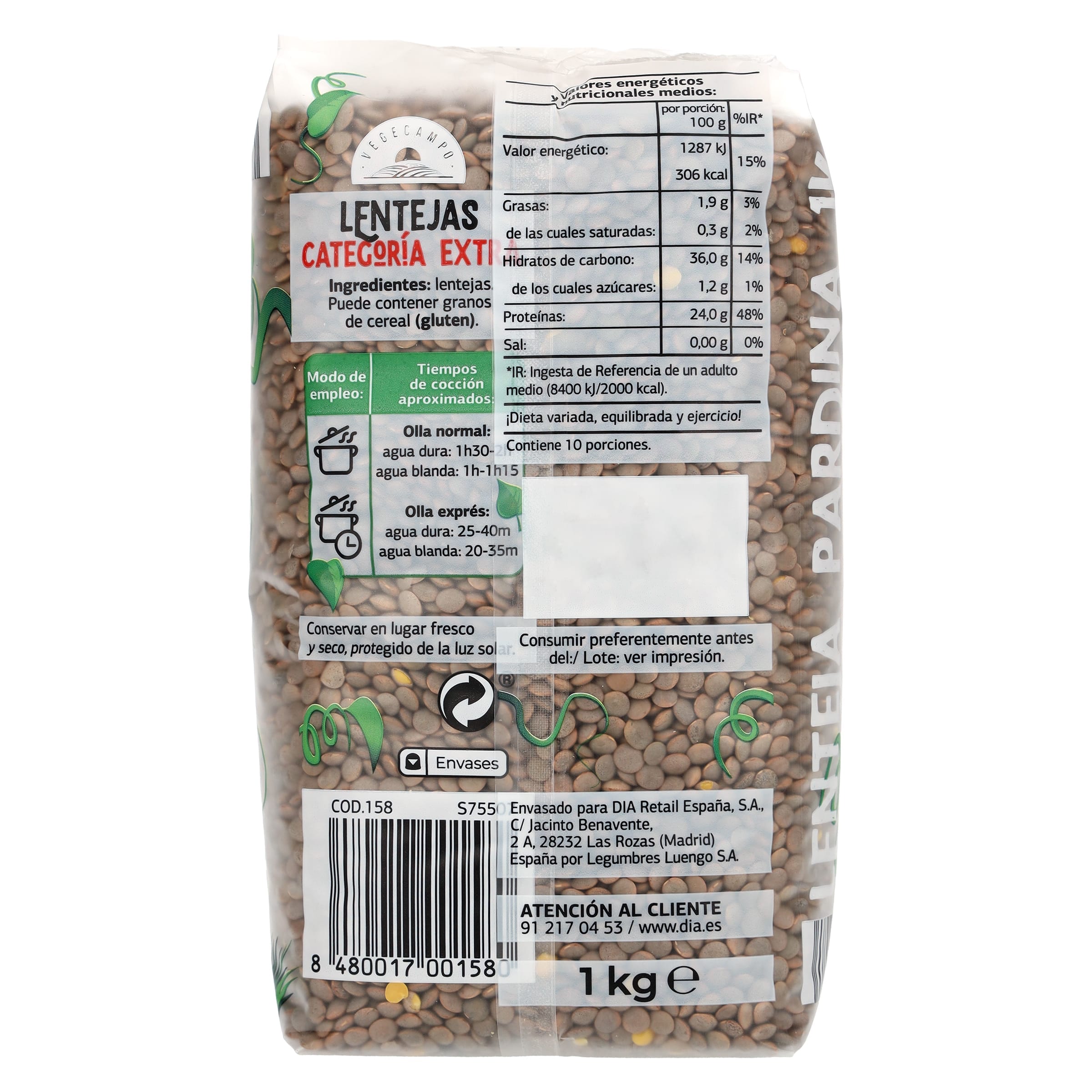 Lentejas pardinas Dia Vegecampo 1 Kg