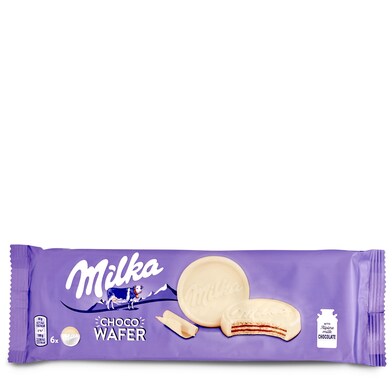 Galletas de barquillo cubiertas de chocolate blanco choco wafer Milka bolsa 180 g-1 Galletas de barquillo cubiertas de chocolate blanco choco wafer Milka bolsa 180 g-1