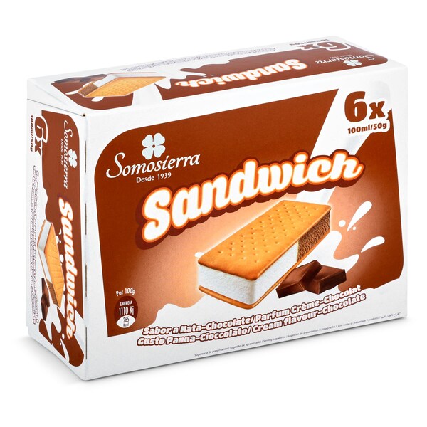 Helado Sándwich Nata y cChocolate Somosierra Caja 6 Uds. 300 Gr.