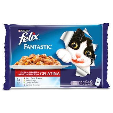 Alimento para gatos en gelatina selección de carnes Felix bolsa 400 g-0