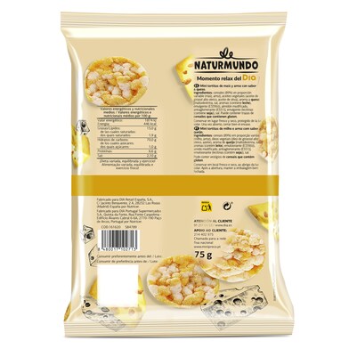 Mini tortitas de maíz y arroz sabor queso Naturmundo bolsa 75 g-1 Mini tortitas de maíz y arroz sabor queso Naturmundo bolsa 75 g-1