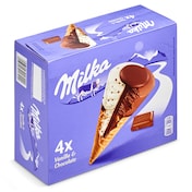 Helado cono chocolate y vainilla 4 unidades Milka caja 270 g