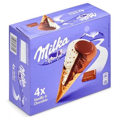 Helado cono chocolate y vainilla 4 unidades Milka caja 270 g-0
