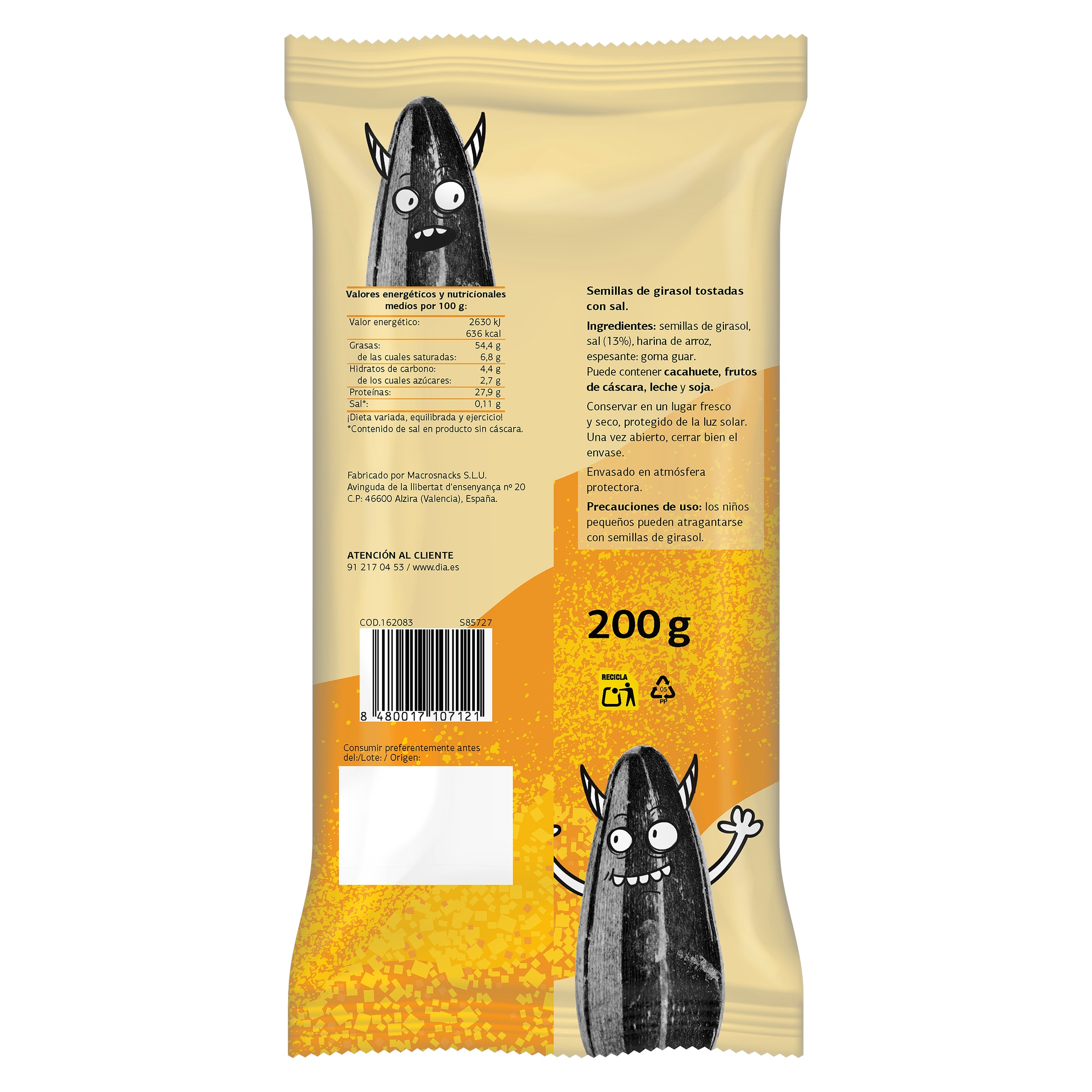 Pipas gigantes con sal Dia Snack Maniac 200 g