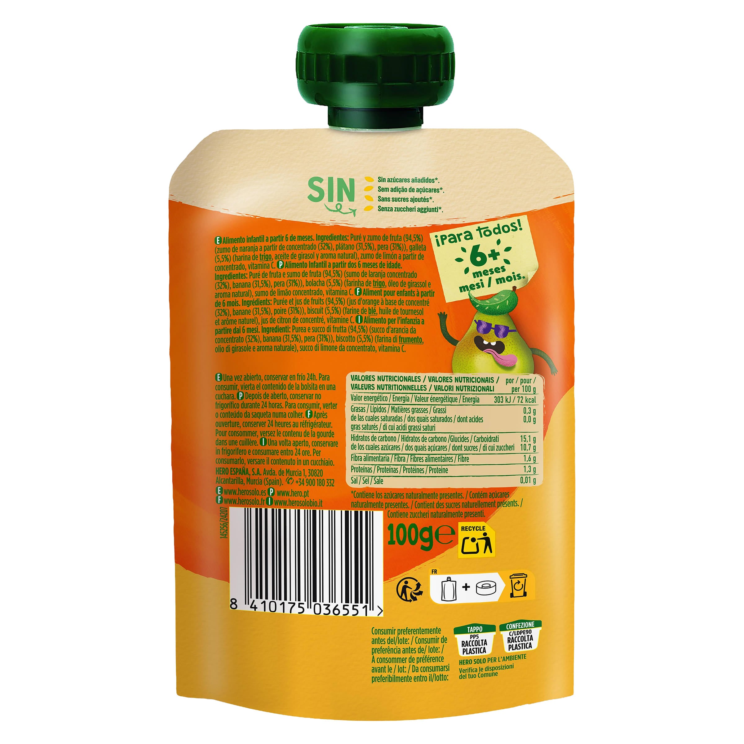 Alimento infantil con puré de frutas y galleta Hero 100 g
