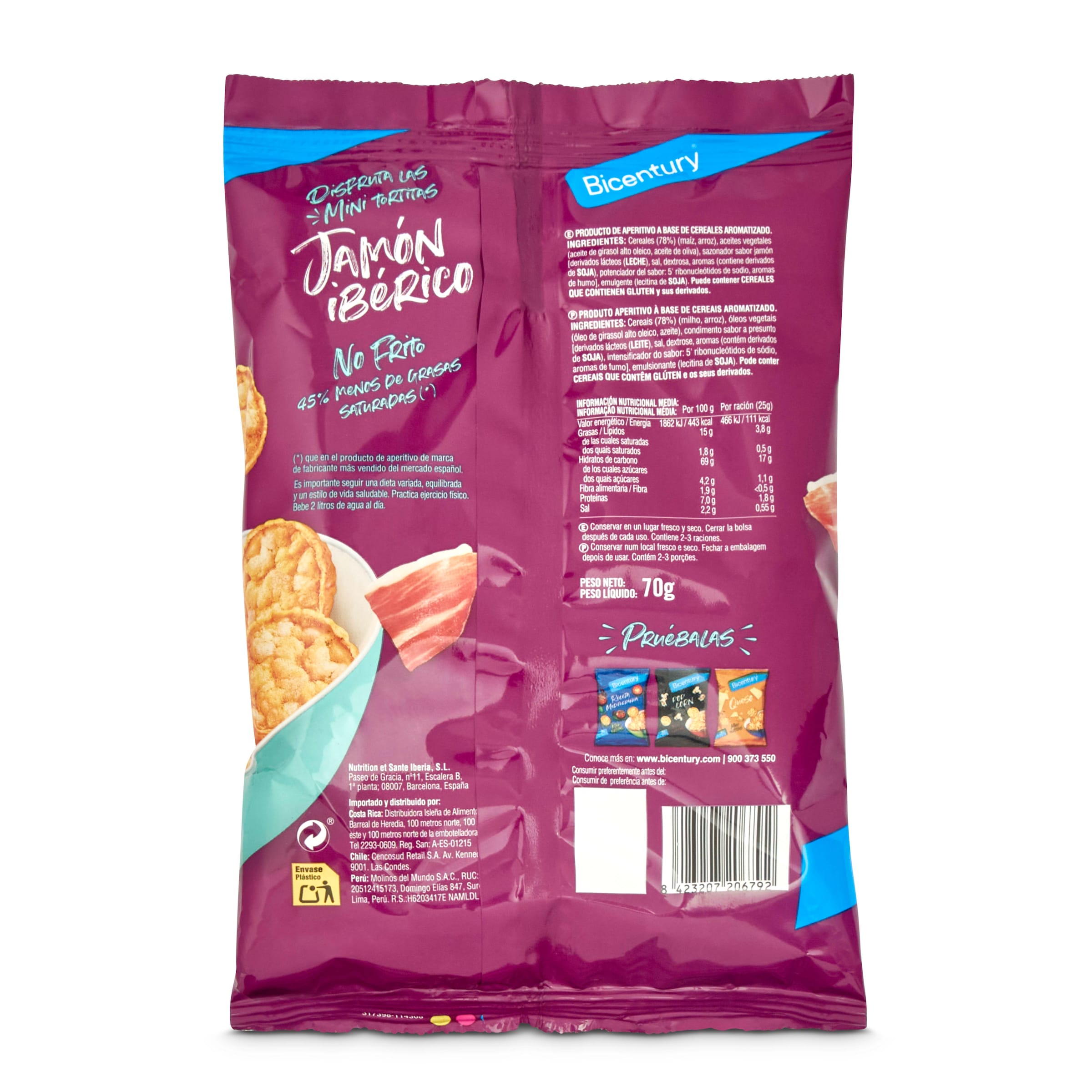 Tortitas de maíz sabor jamón ibérico Bicentury 70 g