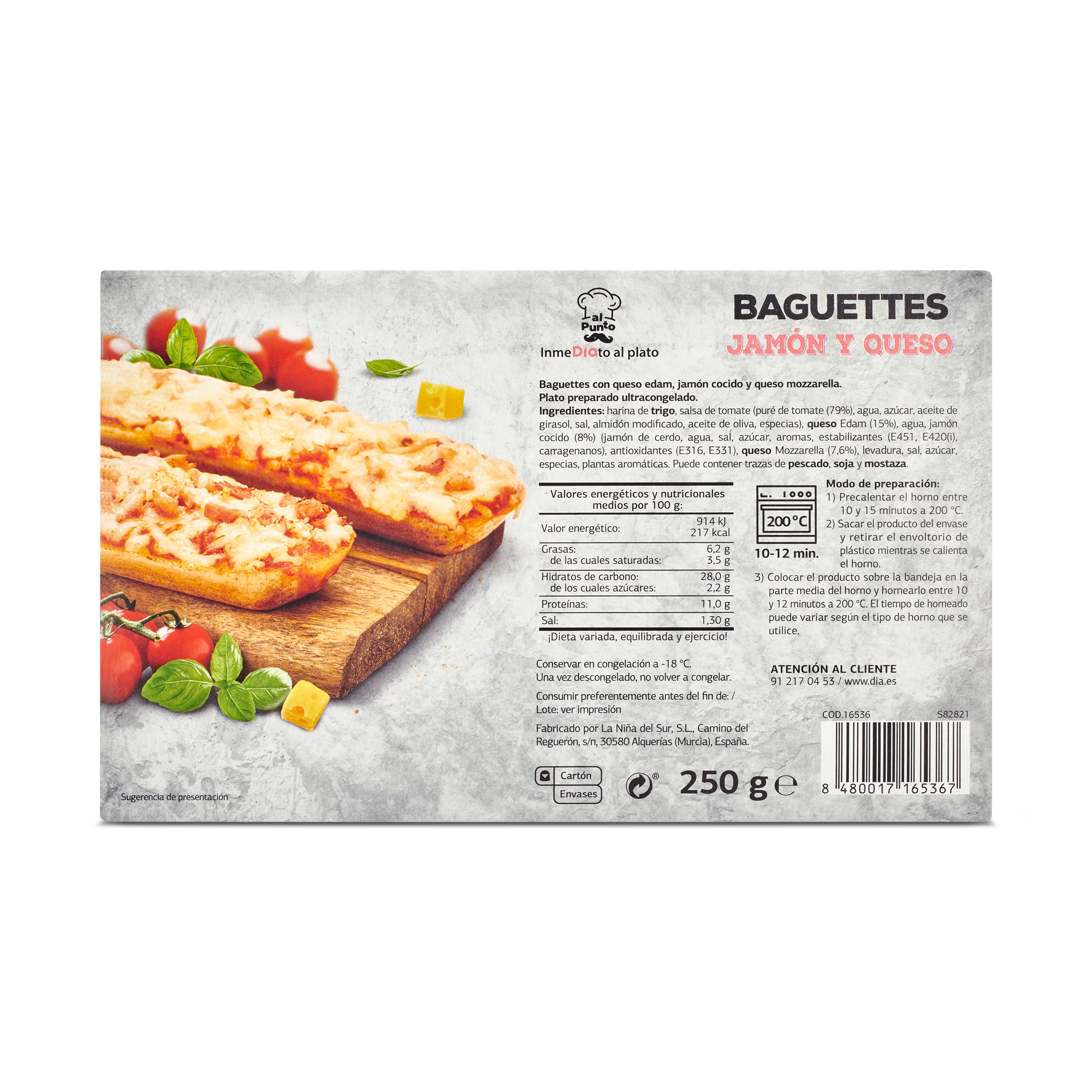 Baguette de jamón y queso 2 unidades Dia Al Punto 250 g