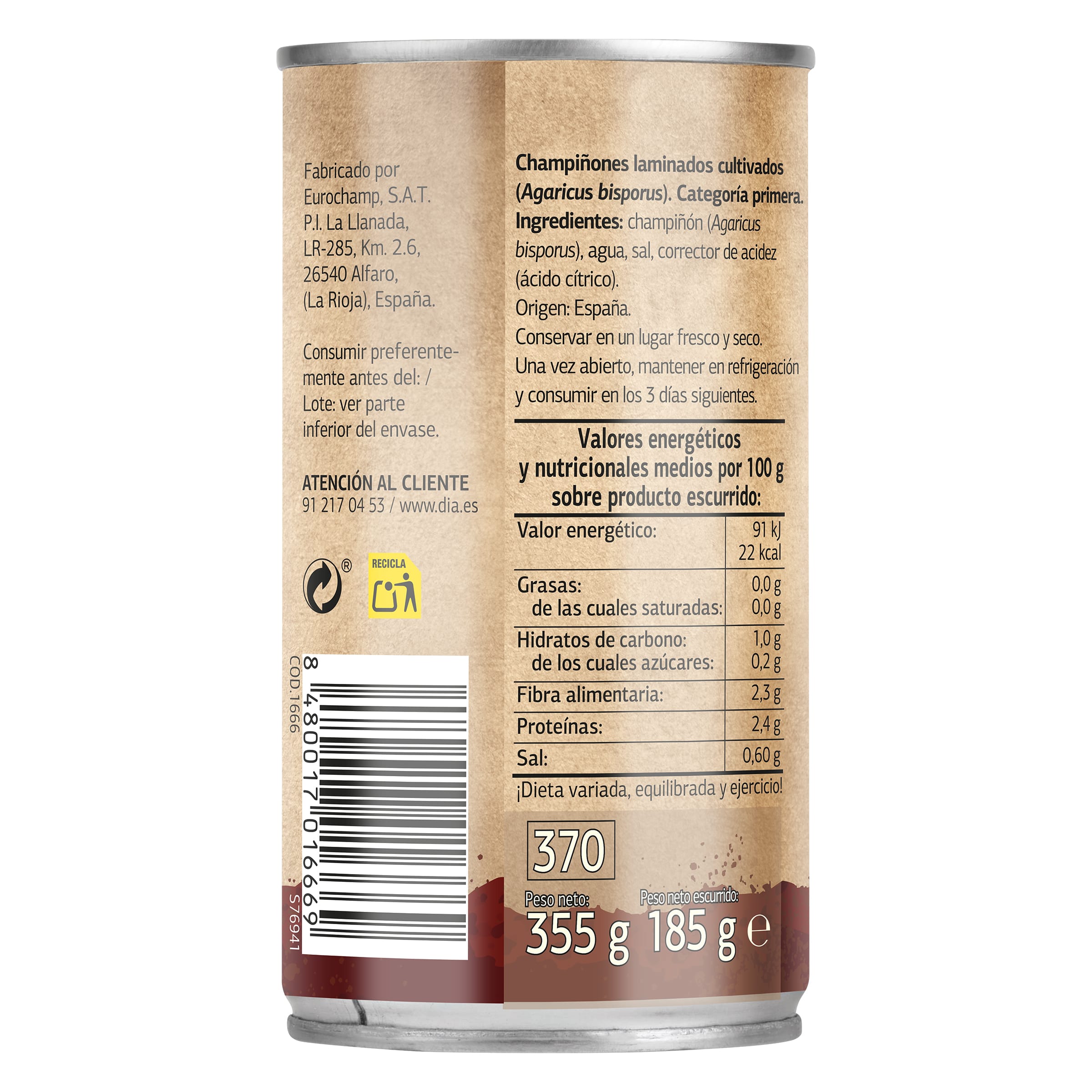 Champiñones laminados Dia Vegecampo 185 g
