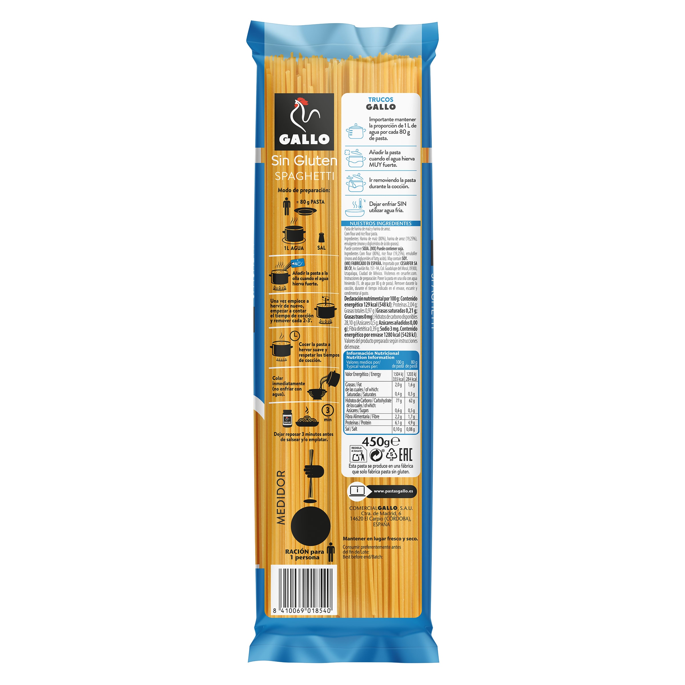 Espaguetis sin gluten Gallo 450 g