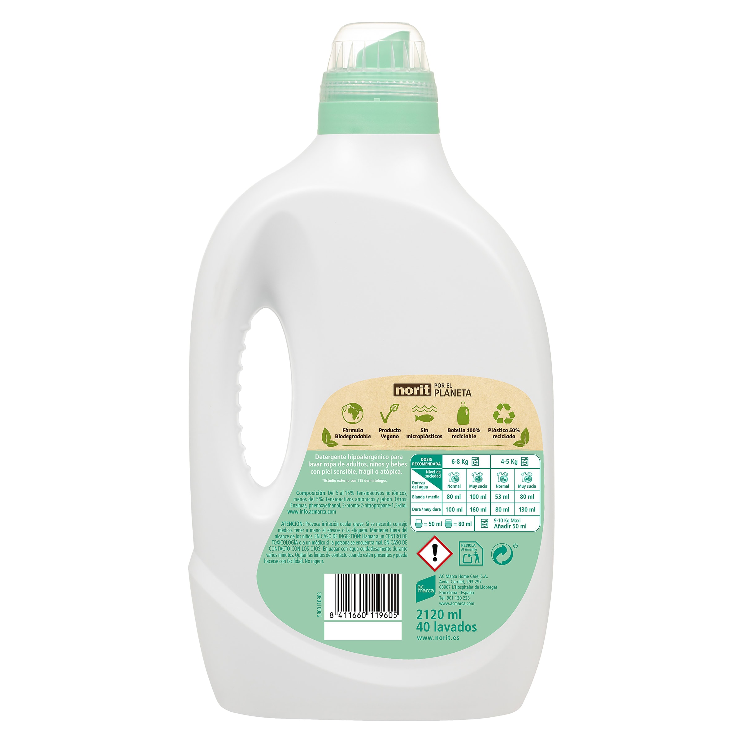 Detergente máquina líquido Sensible botella 40 dosis para pieles frágiles o  atópicas · NORIT · Supermercado El Corte Inglés El Corte Inglés