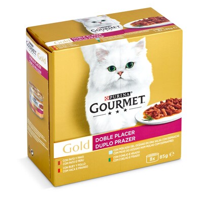 Alimento para gatos doble sabor Gourmet lata 8 x 85 g-0