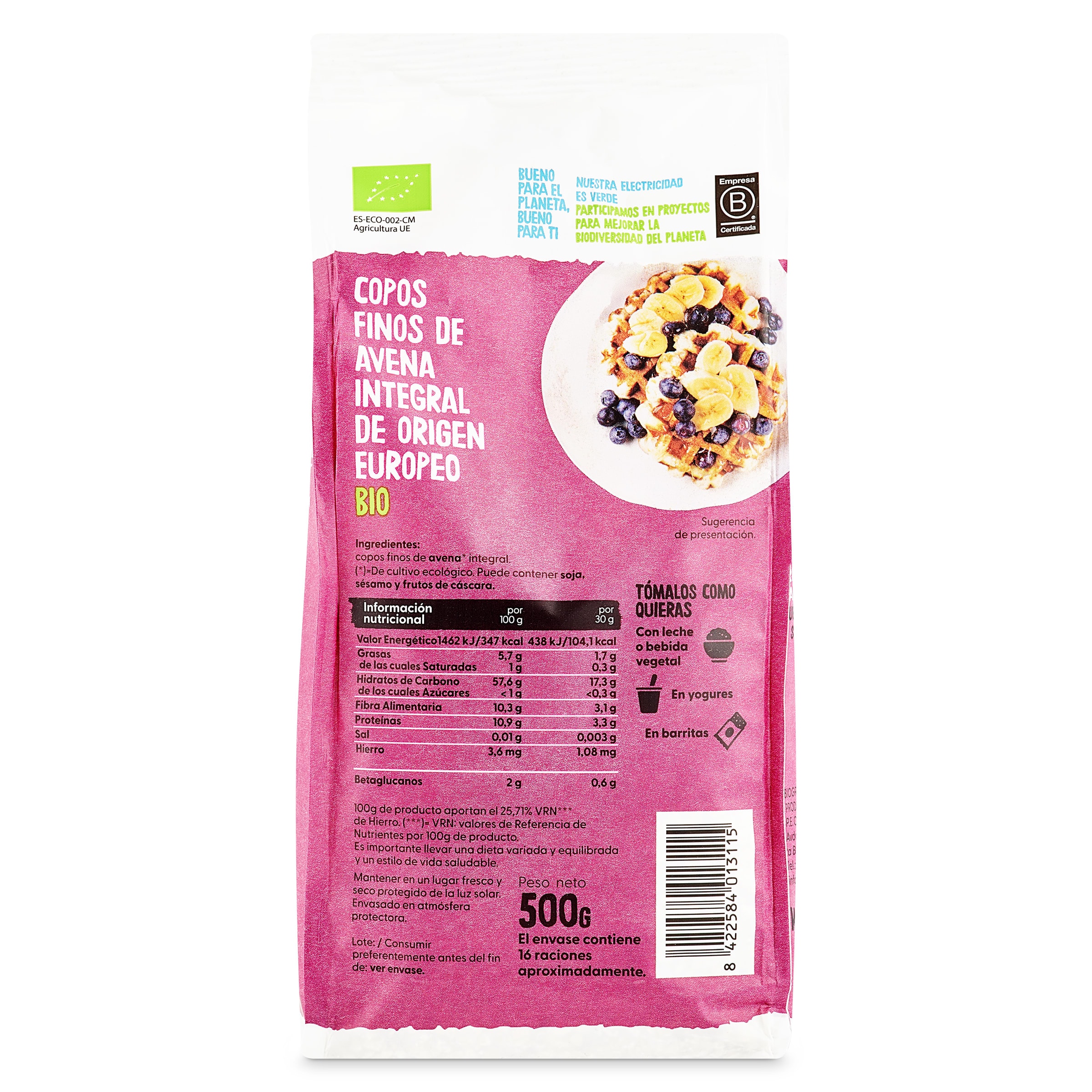 Copos suaves de avena integral bio Ecocesta 500 g