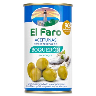 Aceitunas verdes rellenas de boquerón en vinagre El faro lata 150 g-0 Aceitunas verdes rellenas de boquerón en vinagre El faro lata 150 g-0