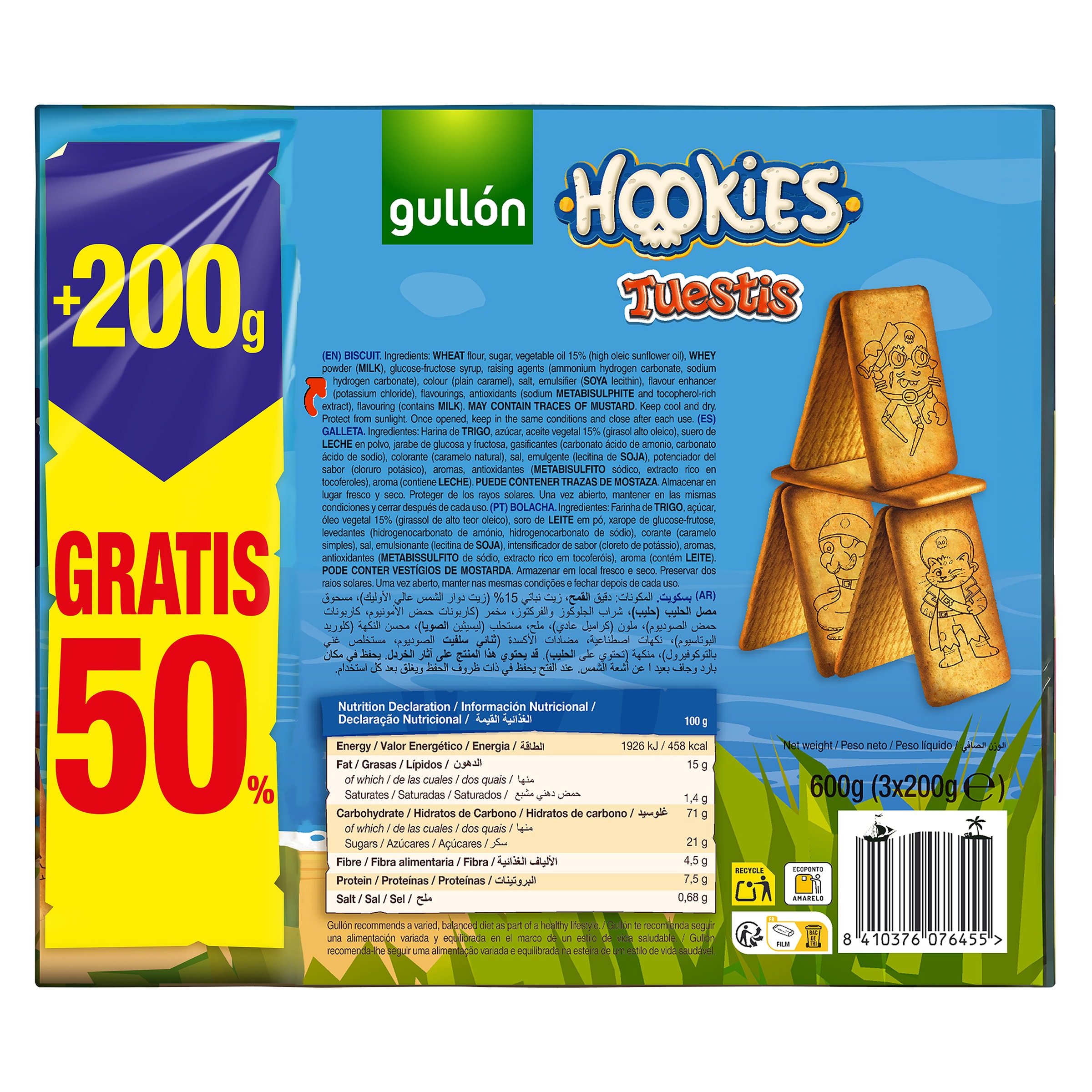 Galletas hookies tuestis Gullón caja 400 + 200 g gratis