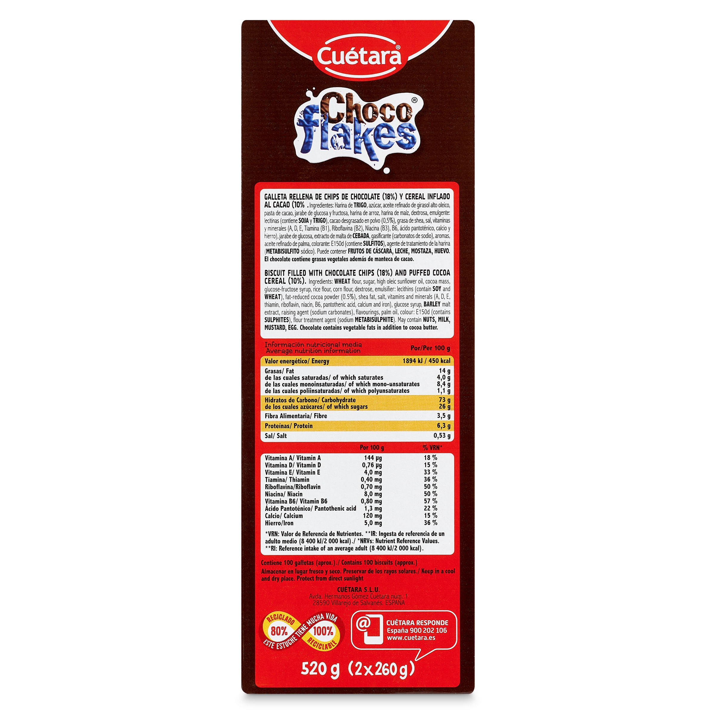 Galletas rellenas de arroz inflado chocolateado Cuétara Flakes 520 g