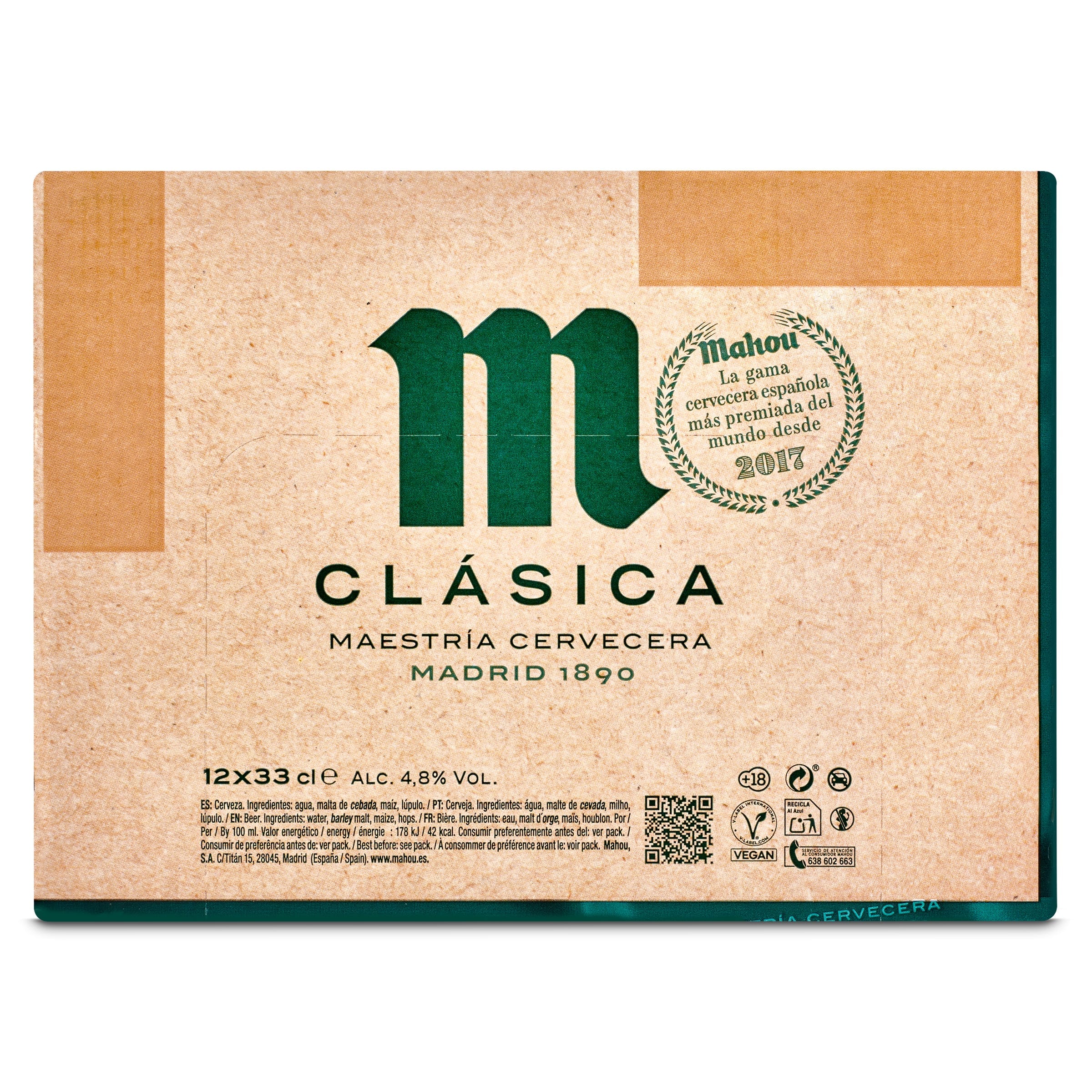 Cerveza clásica Mahou pack 12 x 33 cl