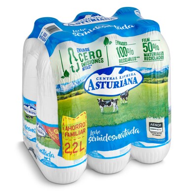 Leche semidesnatada Central Lechera Asturiana botella 6 x 2.2 l-0