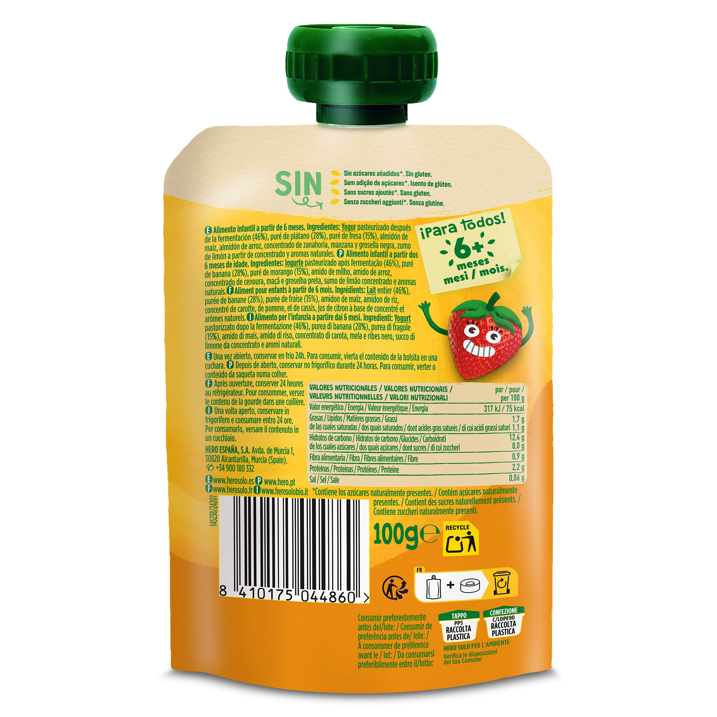 Yogur con plátano y fresa Hero 100 g