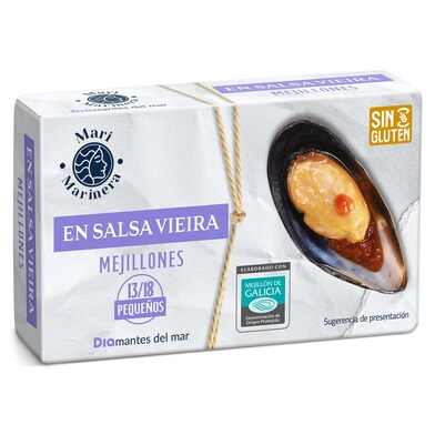 Mejillones en salsa vieira 14/18 piezas Mari Marinera de Dia lata 69 g-0